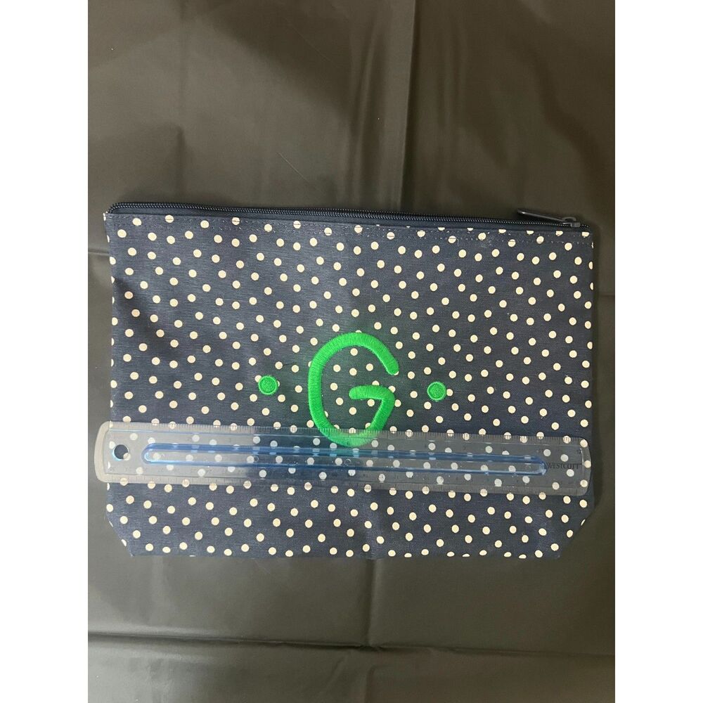 Thirty-One Gifts Mini Thermal Zip Bag Big Pouch Polka Dots w/ Green "G"